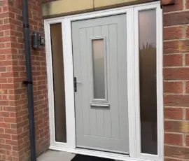 GRP composite door and two sidepanels with Satin glass fitted in Belper, Derbyshire