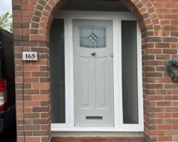 Rockdoor Newark Bright Star in Agate Grey with two sidepanels and satin glass fitted in Swadlincote, Derby