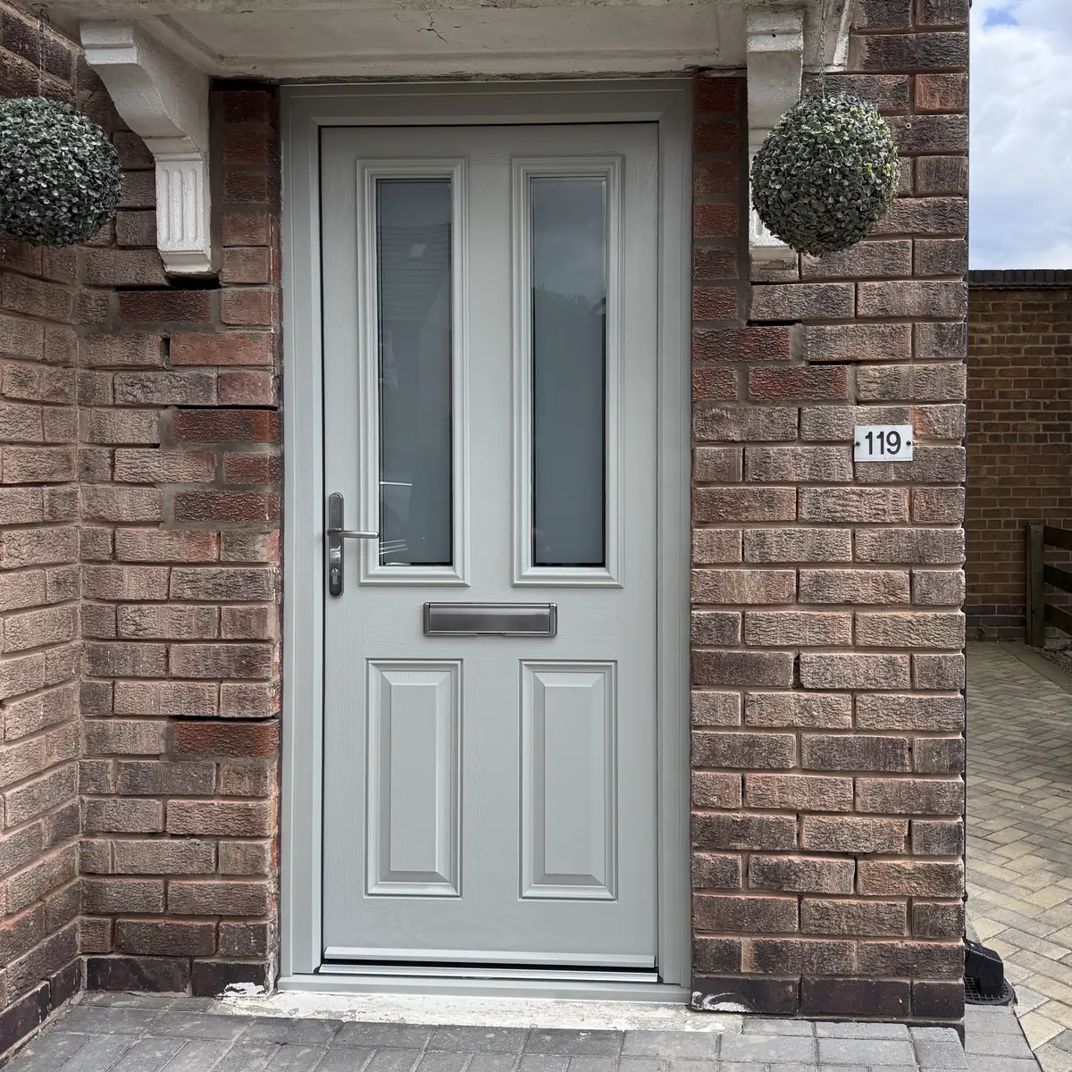 Composite door in Agate Grey with Satin Glass and clear border fitted in Long Eaton, Nottinghamshire