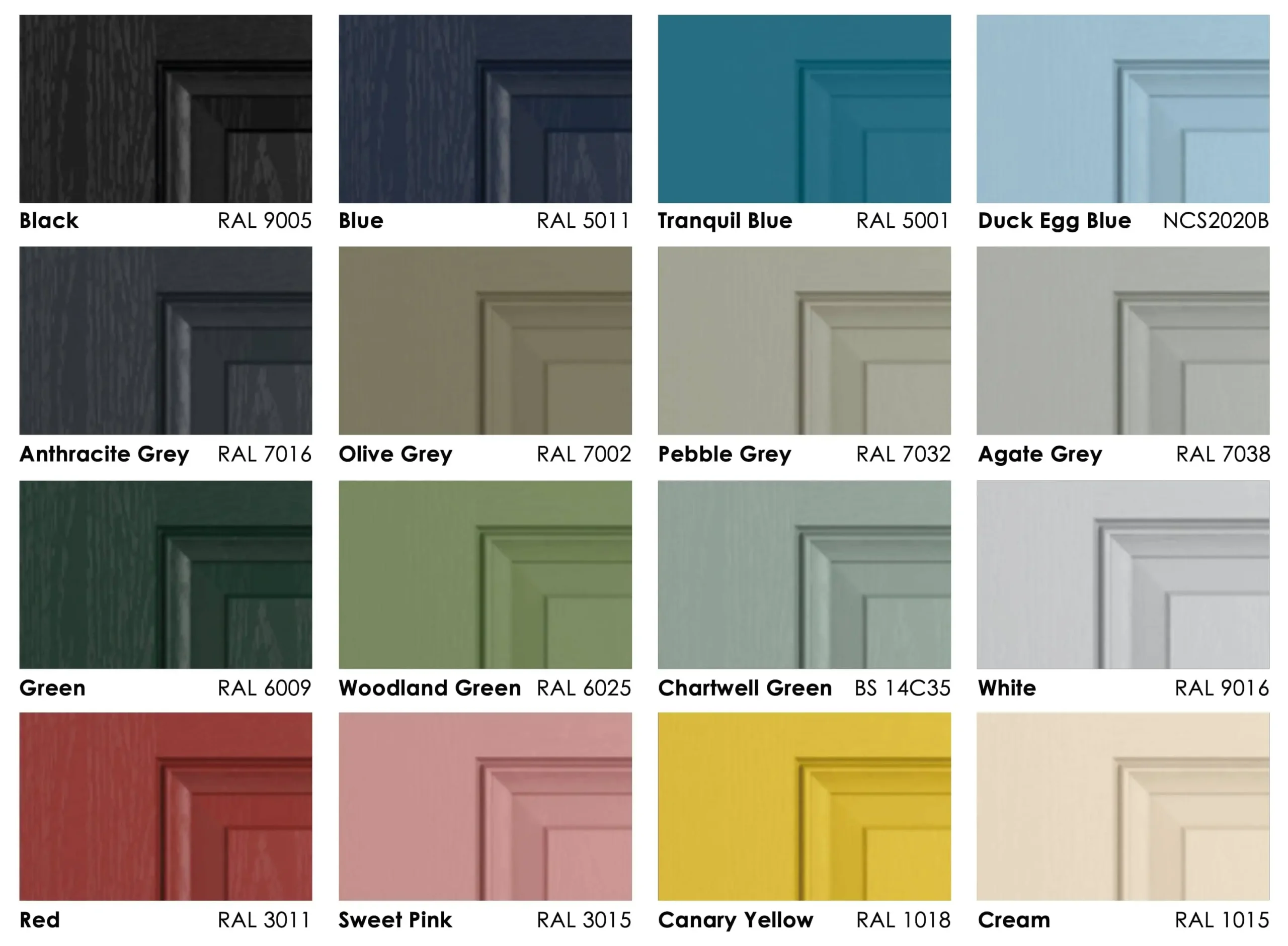 All the GRP composite door colour range samples