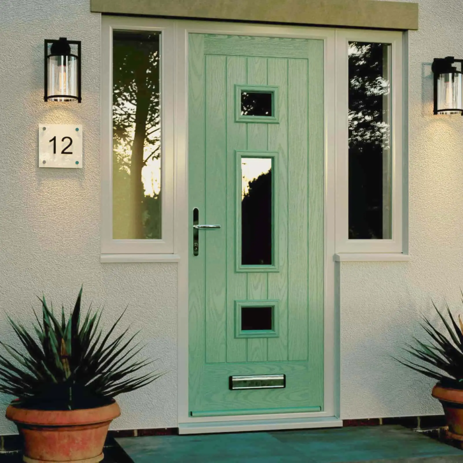 Graphic Illustration of GRP composite door in Chartwell Green