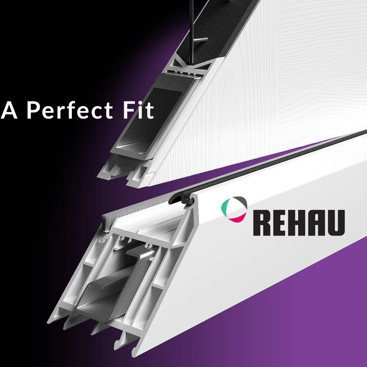 Close up of the Rehau outerframe rockdoor use for their doors, showing internal steel reinforcing