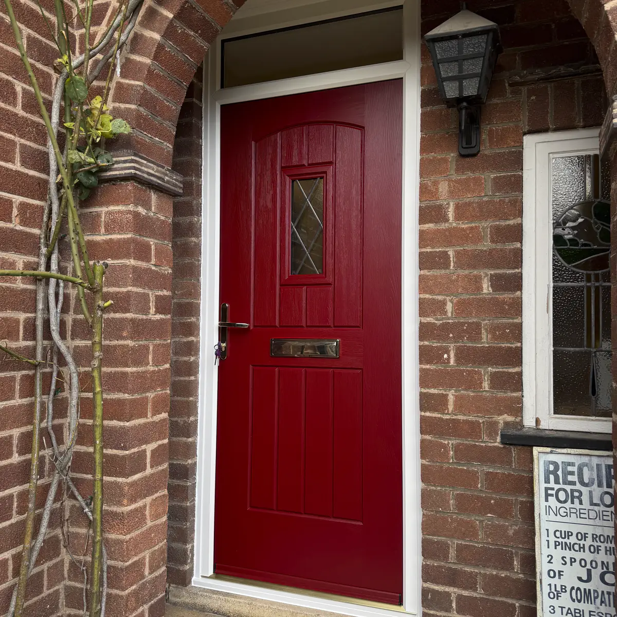 Composite door in Red with Diamond Lead Glass and top light fitted in Hucknall, Nottinghamshire