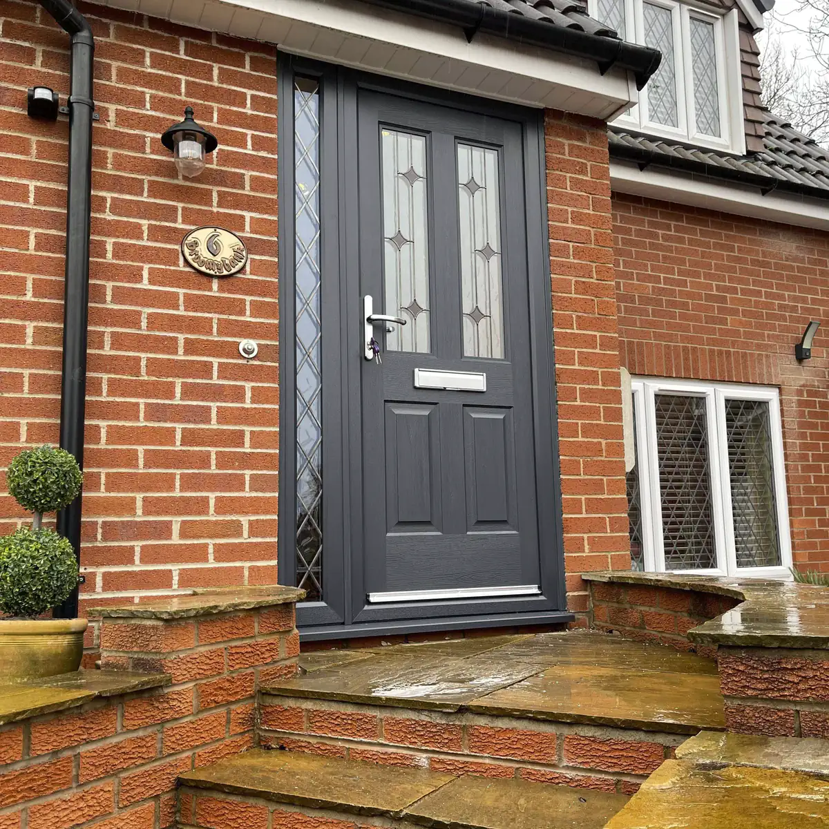Rockdoor Jacobean Black Diamond in Anthracite Grey and diamond leaded glass sidepanel fitted in Coventry, Warwickshire