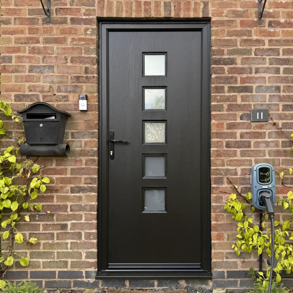 Rockdoor Manhattan in Black, matching external frame and Satin glass fitted in Swadlincote, Derby