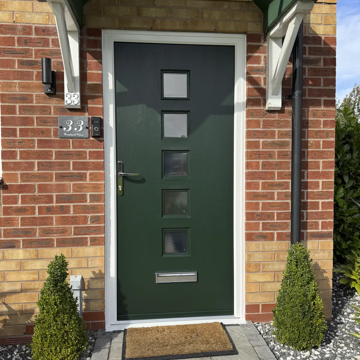 Green composite door with Sandstone glass fitted in Swadlincote, Derby