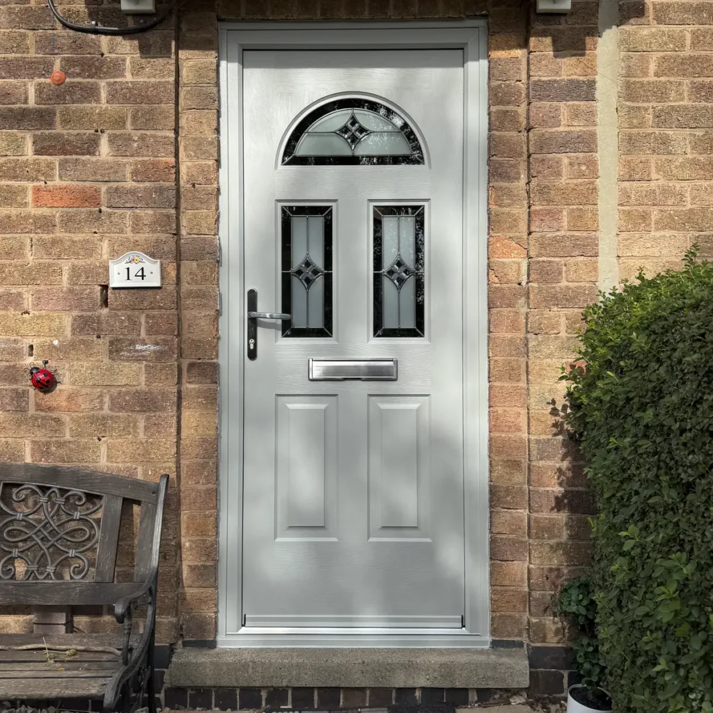 Composite front door in Agate Grey with Decorative Glass supplied and fitted in Bulwell, Nottinghamshire